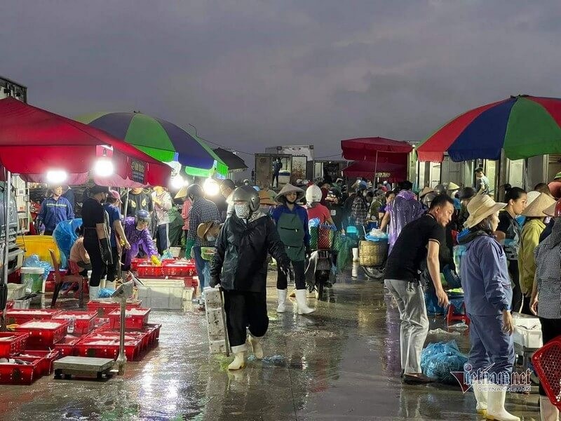 The bustling scenery at the seafood markets in Halong.