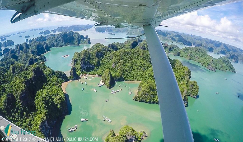 Seaplanes flight over Halong Bay