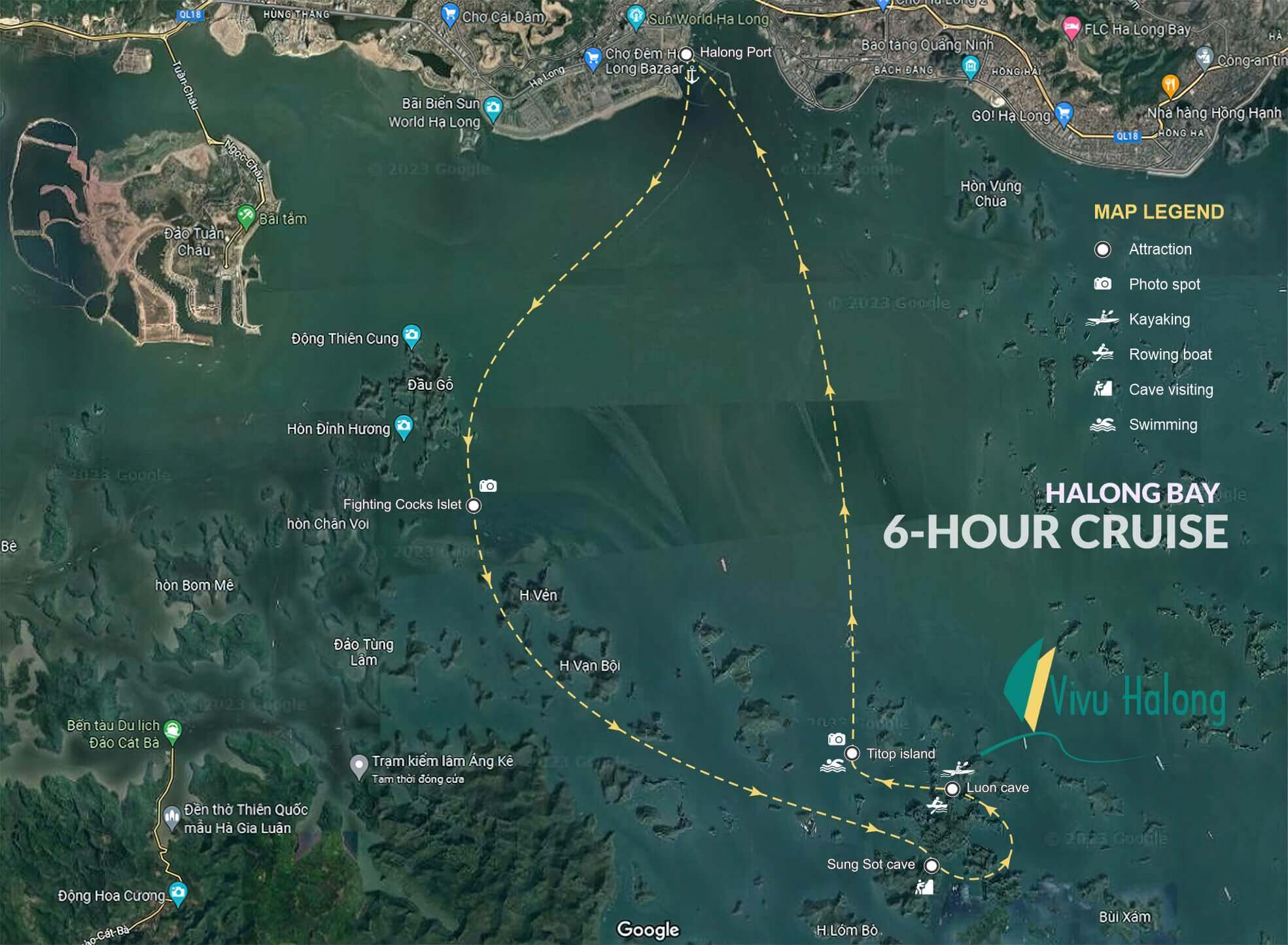 Cruising map for 6 hour Halong Bay day cruise