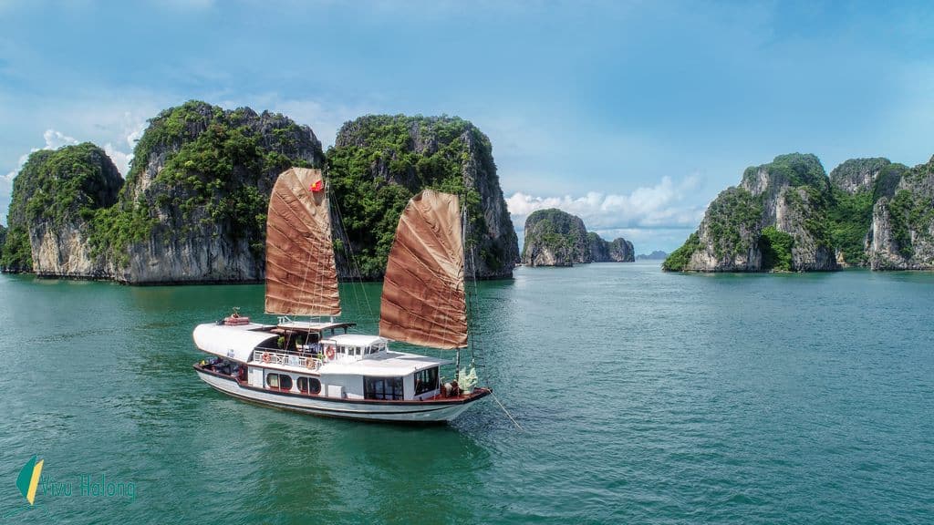 Boutique wooden boats on Halong bay 