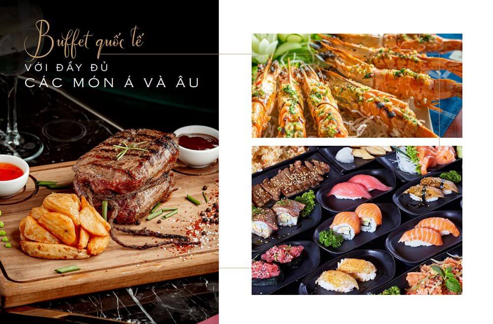 Thực đơn Buffet với các món ăn Á Âu 