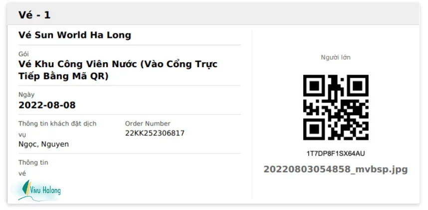 Vé vào cửa Sunworld Hạ Long bằng mã QR