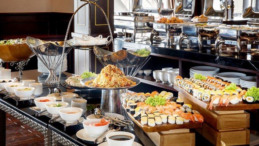 Enjoy buffet on luxury yacht