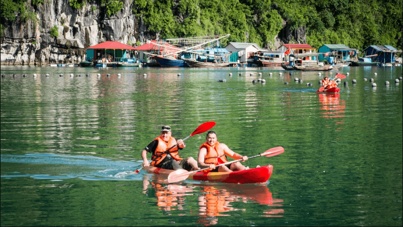 Kayaking on fishing village 