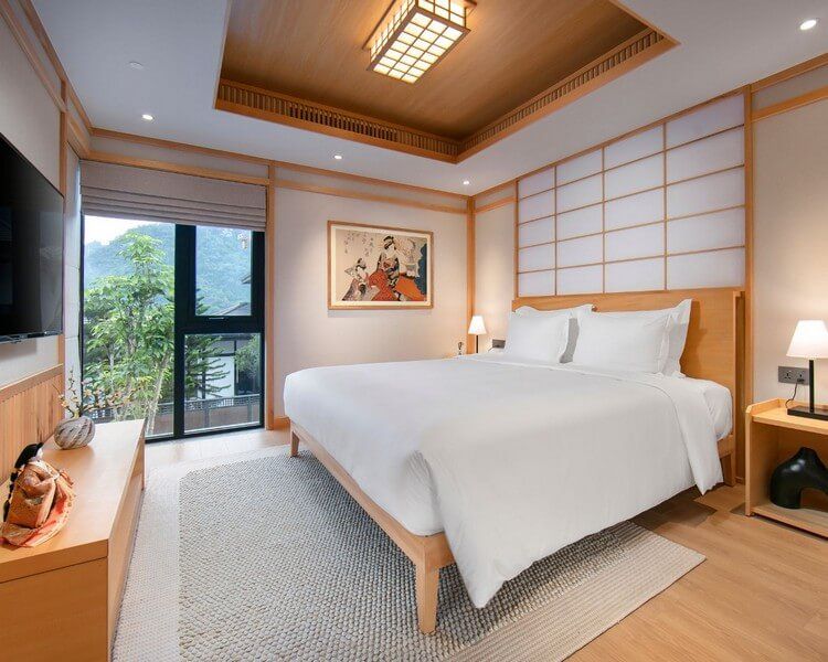 Phòng ngủ đầy đủ tiện nghi của Villa Yama Onsen