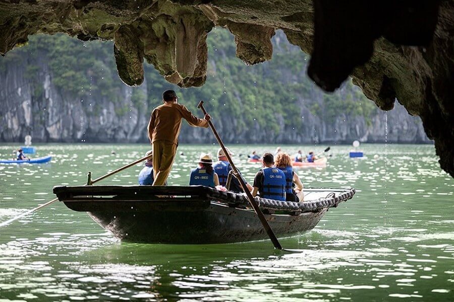 Bamboo boat in Luon cave