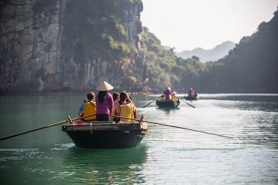 Bamboo boat with a capacity of 12 people.