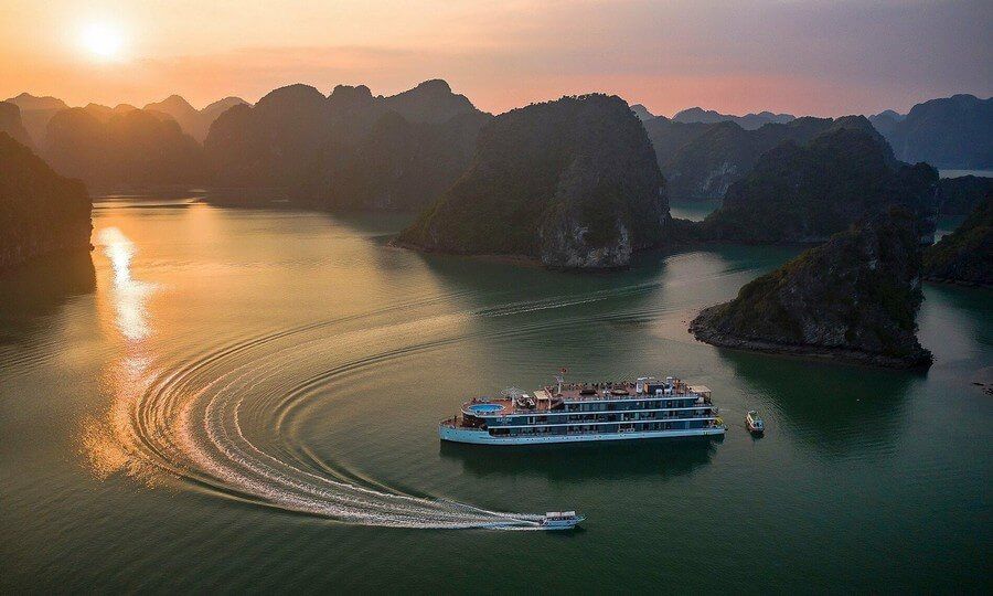 The enchanting beauty of Lan Ha Bay at sunset.