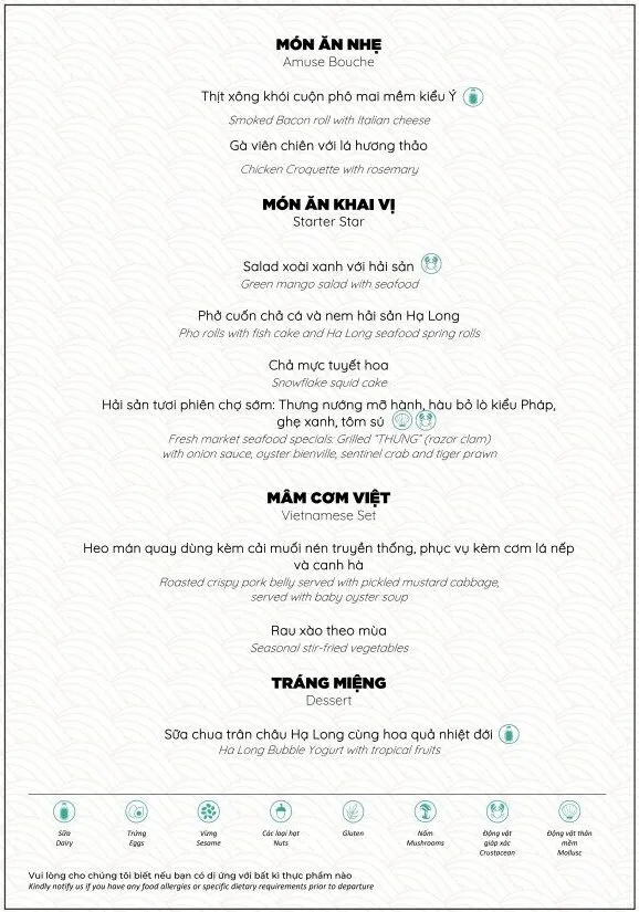 Menu ăn trưa du thuyền Saquila Yacht