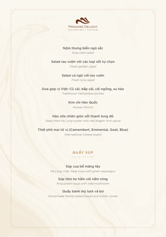Menu Du Thuyen Paradise Delight 4