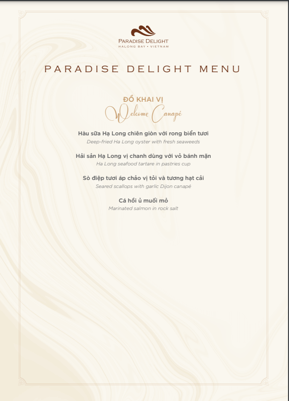 Menu Du Thuyen Paradise Delight 6