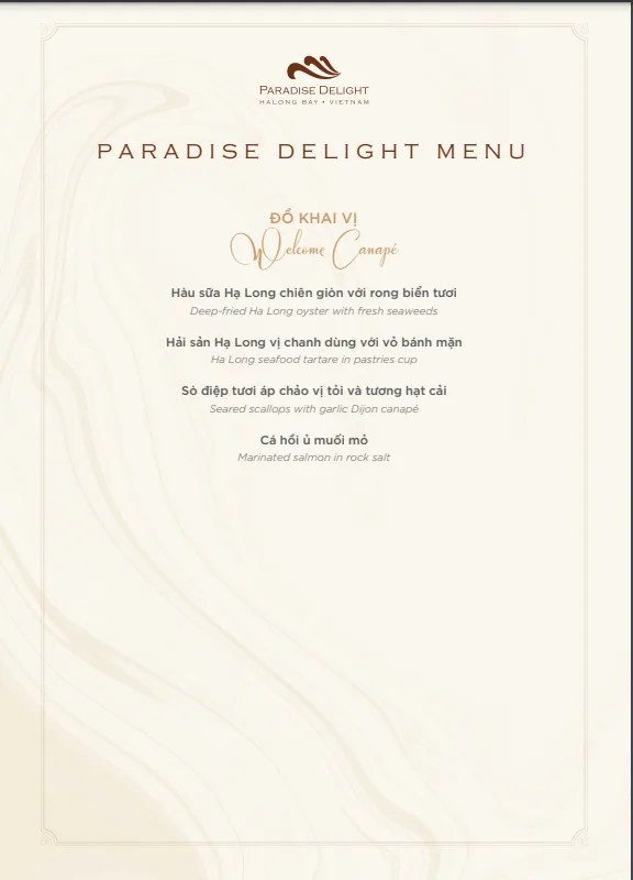 Menu Du Thuyen Paradise Delight 6