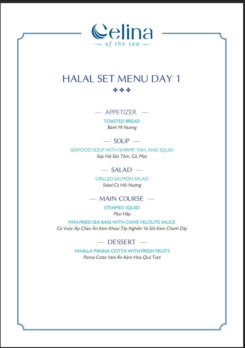 Thực đơn Halal ngày đầu của Celina of the Sea