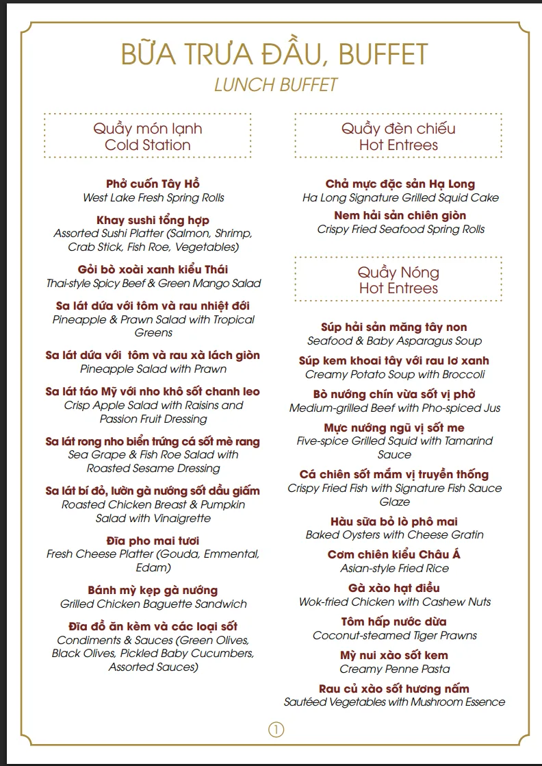 Thực đơn buffet trưa Halal của Mon Cheri và Peony